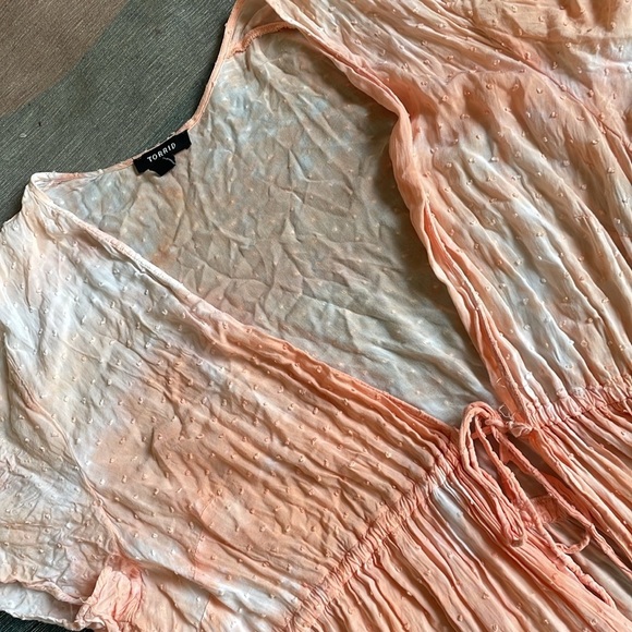 Torrid Peach Tie-Dye Clip - Dot Kimono Midi Cover - Picture 9 of 14